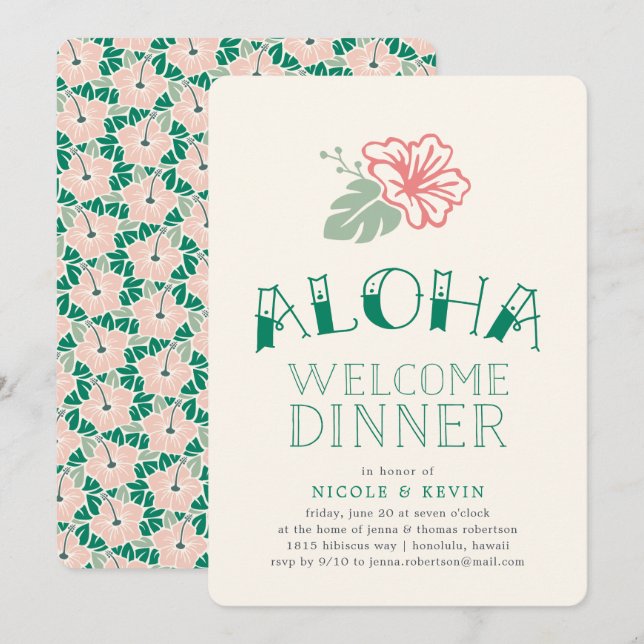 Invitation au dîner de bienvenue Aloha | Hibiscus  (Devant / Derrière)