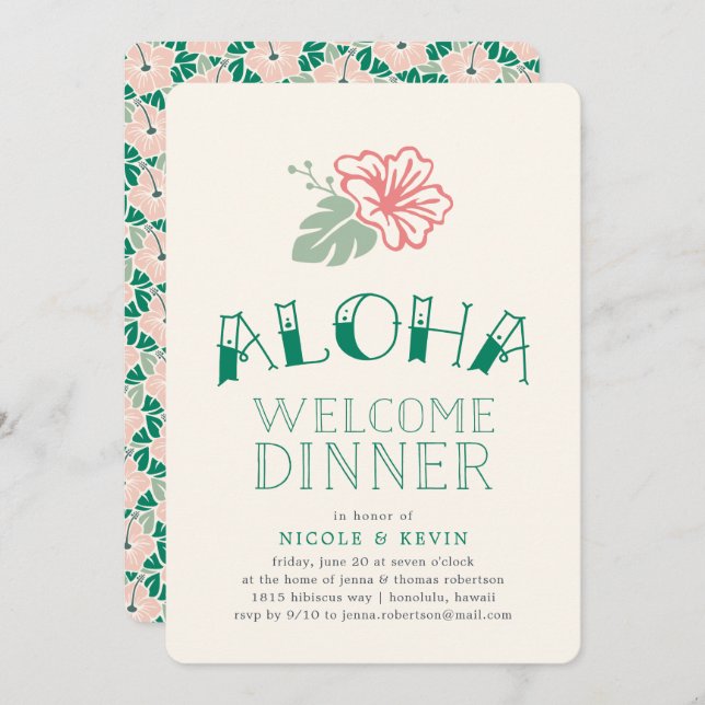 Invitation au dîner de bienvenue Aloha Island Hibi (Devant / Derrière)