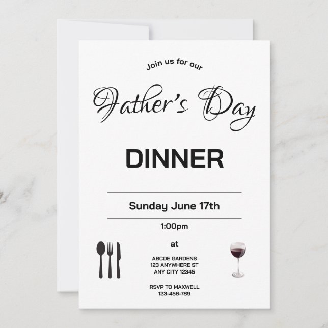 Invitation au dîner de Fête des pères minimale (Devant)