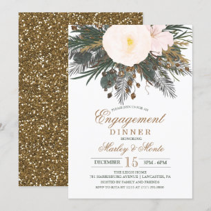 Invitation au dîner de fiançailles Floral d'hiver
