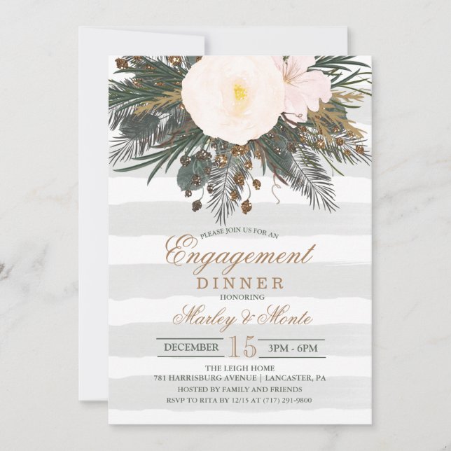 Invitation au dîner de fiançailles Floral d'hiver (Devant)