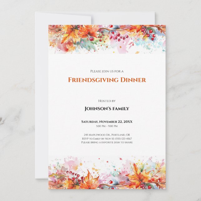 Invitation au dîner de Friendsgiving (Devant)