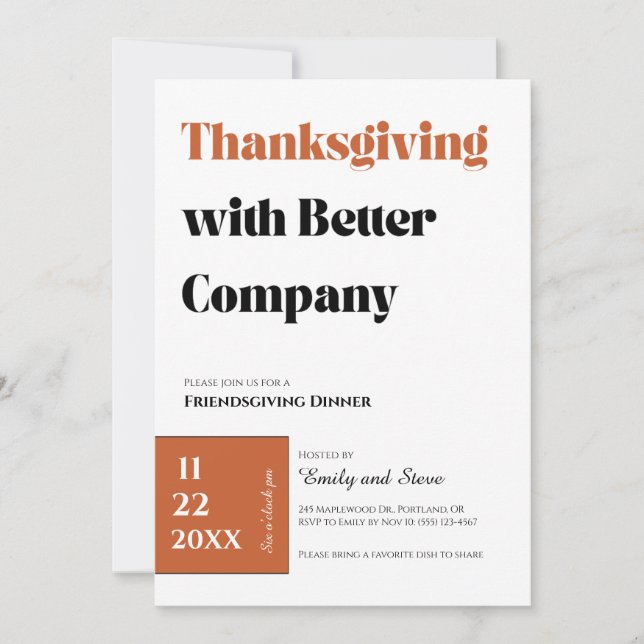 Invitation au dîner de Friendsgiving (Devant)