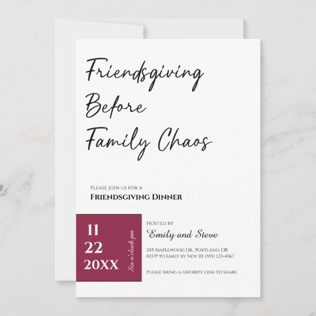 Invitation au dîner de Friendsgiving (Devant)