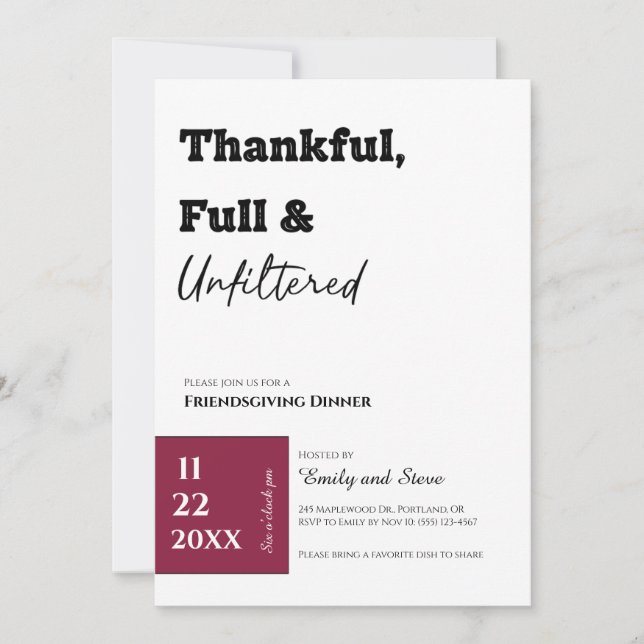 Invitation au dîner de Friendsgiving (Devant)
