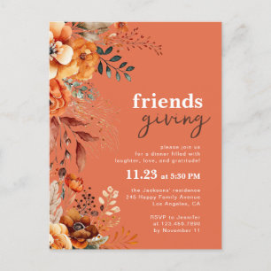 Invitation au dîner de Friendsgiving à motif flora