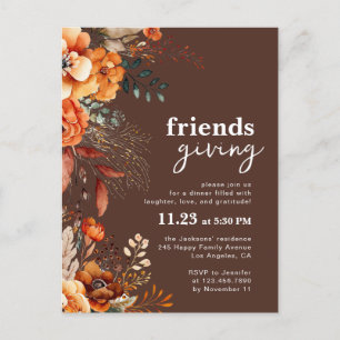 Invitation au dîner de Friendsgiving à motif flora