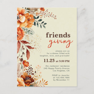 Invitation au dîner de Friendsgiving à motif flora