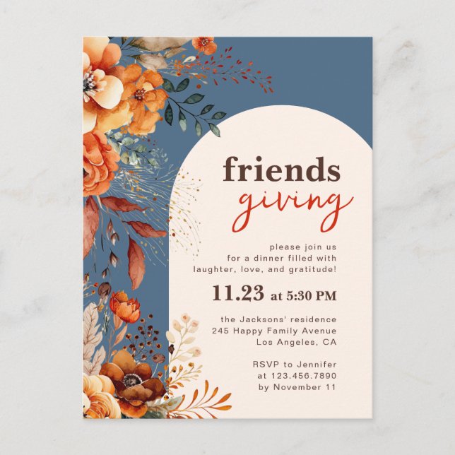 Invitation au dîner de Friendsgiving à motif flora (Devant)