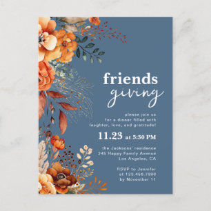 Invitation au dîner de Friendsgiving à motif flora