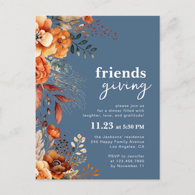 Invitation au dîner de Friendsgiving à motif flora (Devant)