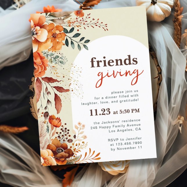 Invitation au dîner de Friendsgiving avec arche fl (Créateur téléchargé)