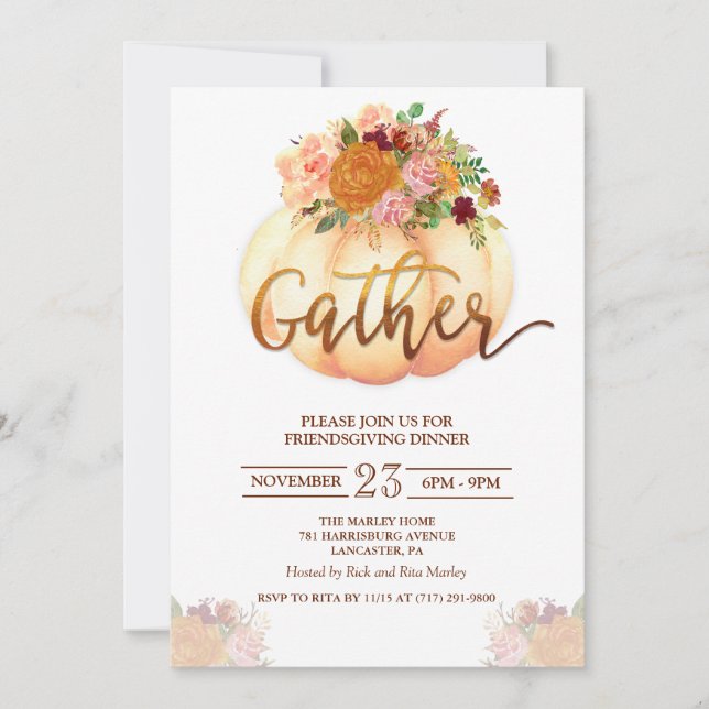 Invitation au dîner de Friendsgiving avec citrouil (Devant)