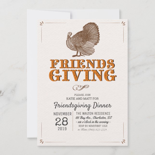 Invitation au dîner de Friendsgiving de la dinde v (Devant)
