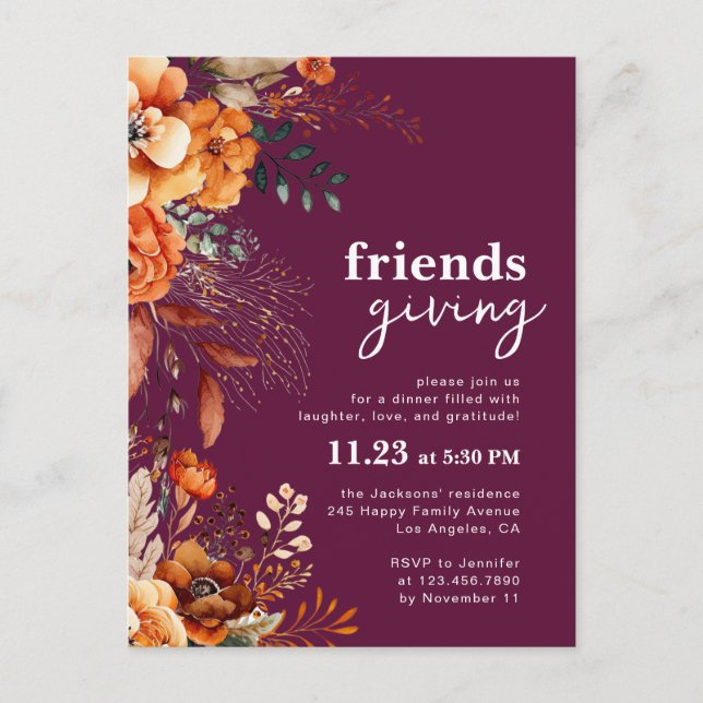 Invitation au dîner de Friendsgiving floral automn (Devant)