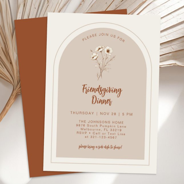 Invitation au dîner de Friendsgiving Terracotta Fl (Friendsgiving Dinner Invitation)