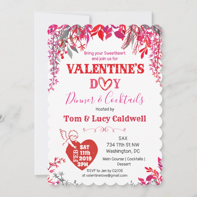 Invitation au dîner de la Saint-Valentin florale (Devant)