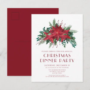 Invitation au dîner de Noël au poinsettia rouge fe