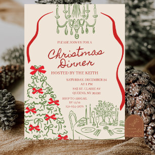Invitation au dîner de Noël dessinée à la main