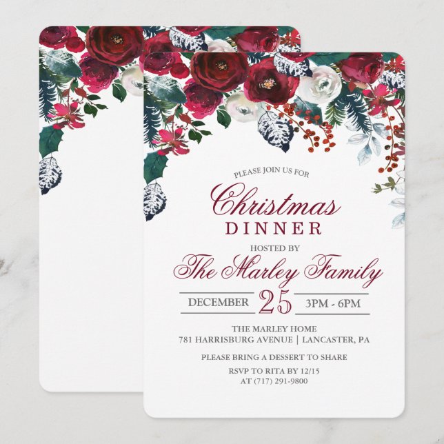 Invitation au dîner de Noël et fête de vacances (Devant / Derrière)
