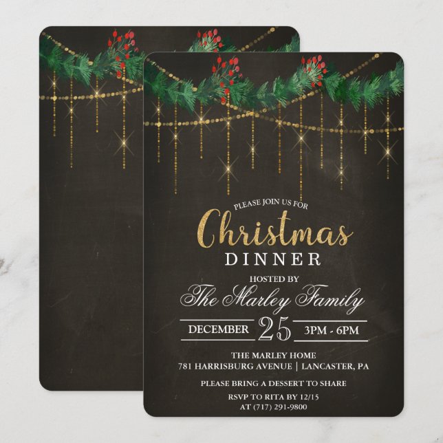 Invitation au dîner de Noël et fête de vacances (Devant / Derrière)