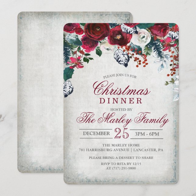 Invitation au dîner de Noël et fête de vacances (Devant / Derrière)