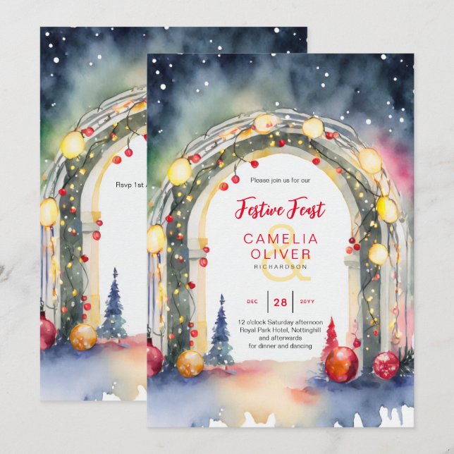 Invitation au dîner de Noël Fête festive (Devant / Derrière)