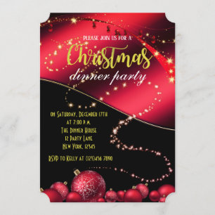Invitation au dîner de Noël noir et rouge