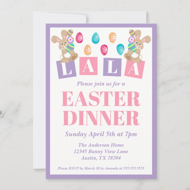Invitation au dîner de Pâques de La La Easter Bunn (Devant)