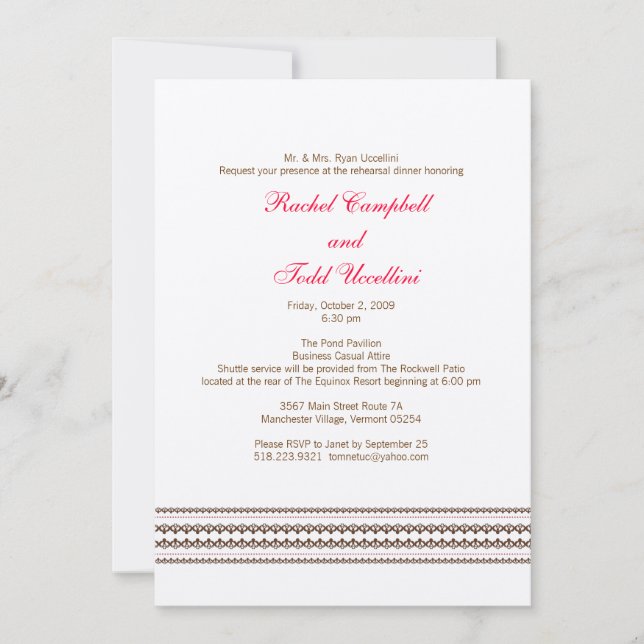 Invitation au dîner de répétition (Devant)