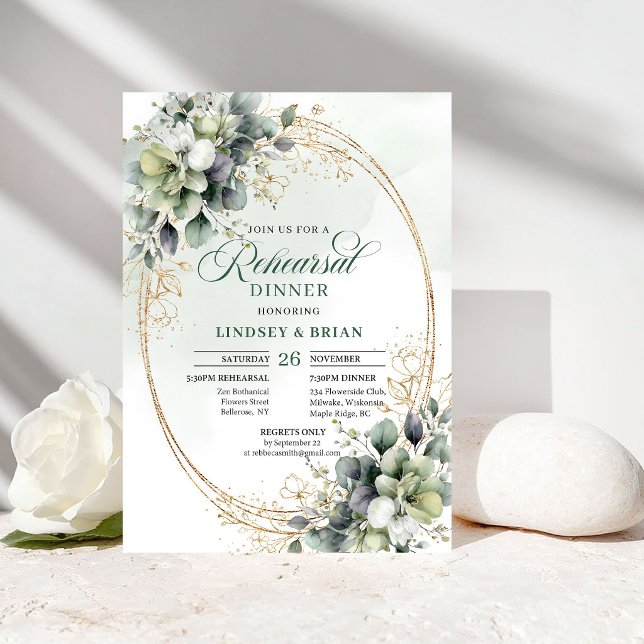 Invitation au dîner de répétition au eucalyptus aq (Watercolor Eucalyptus Rehearsal Dinner Invite)