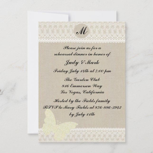 Invitation au dîner de répétition avec monogramme  (Devant)