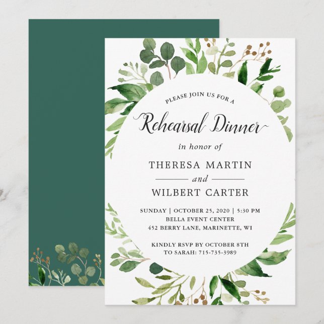 Invitation au dîner de répétition avec verdure d'e (Devant / Derrière)