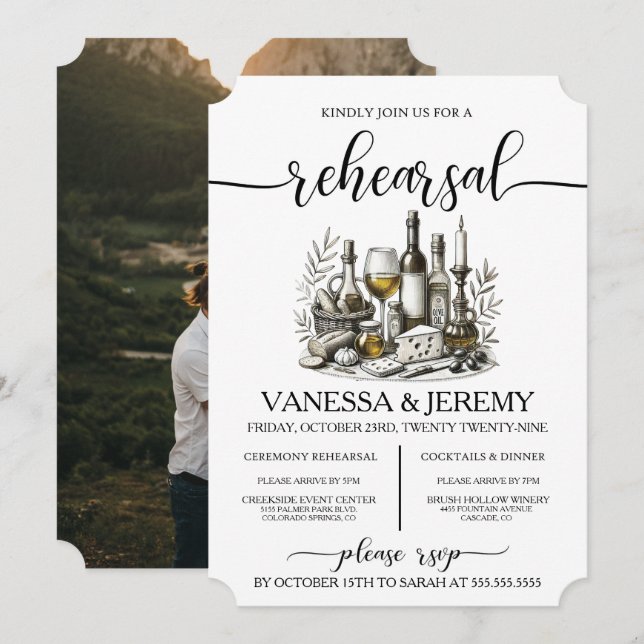 Invitation au dîner de répétition avec vin et snac (Devant / Derrière)