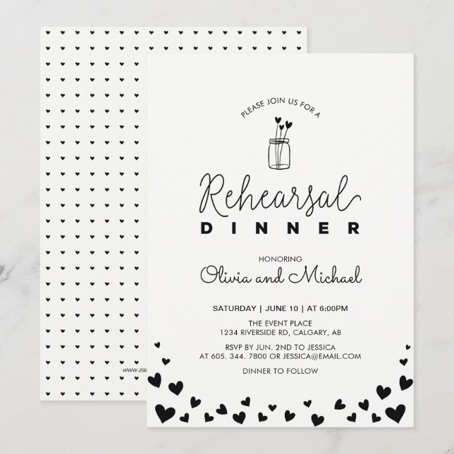 Invitation au dîner de répétition Black & White |  (Devant / Derrière)