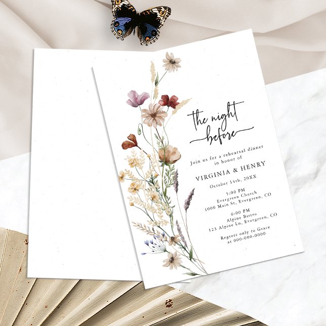 Invitation au dîner de répétition Boho (White Boho Watercolor Wildflower Rehearsal Dinner Invitation by Painted Paperie
)