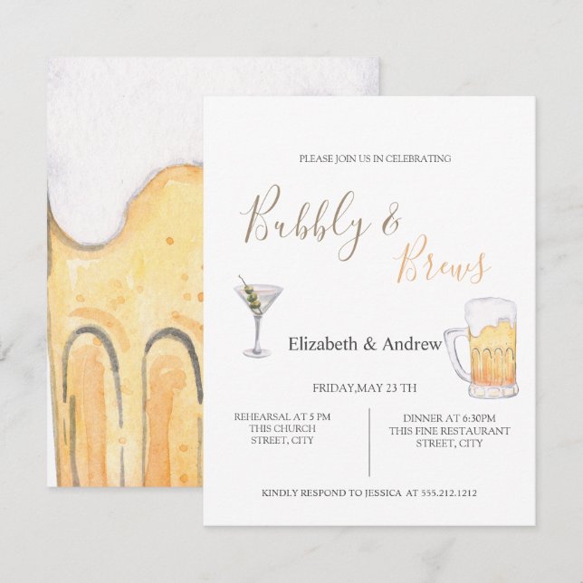 Invitation au dîner de répétition Bubbly & Braws (Devant / Derrière)