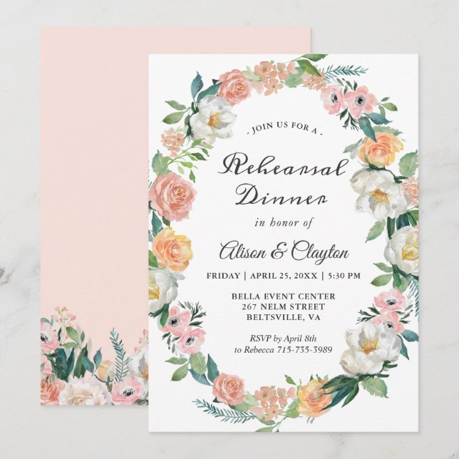 Invitation au dîner de répétition de couronne flor (Devant / Derrière)