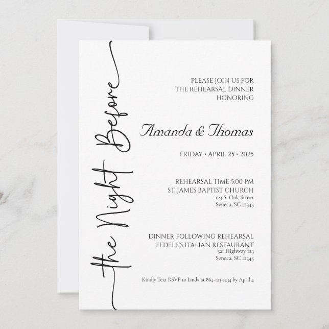 Invitation au dîner de répétition de la veille (Devant)