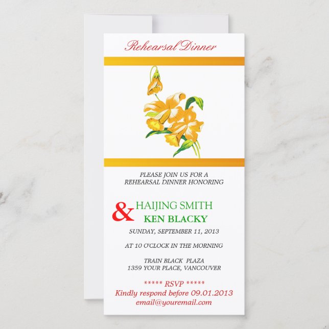 Invitation au dîner de répétition de l'orchidée ja (Devant)