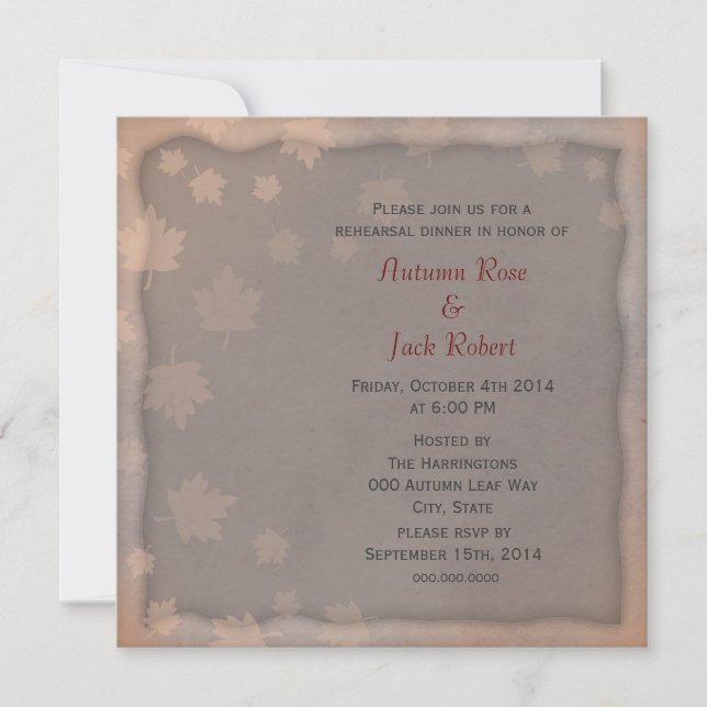 Invitation au dîner de répétition de mariage Autom (Devant)