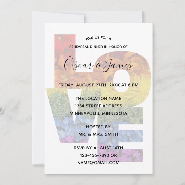 Invitation au dîner de répétition de mariage de mê (Devant)