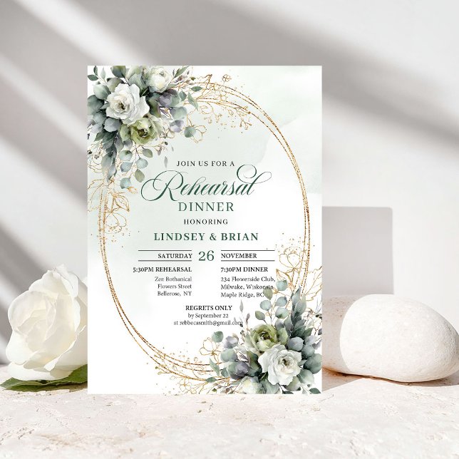 Invitation au dîner de répétition de mariage Eucal (Dusty Green Eucalyptus Rehearsal Dinner Invitation)