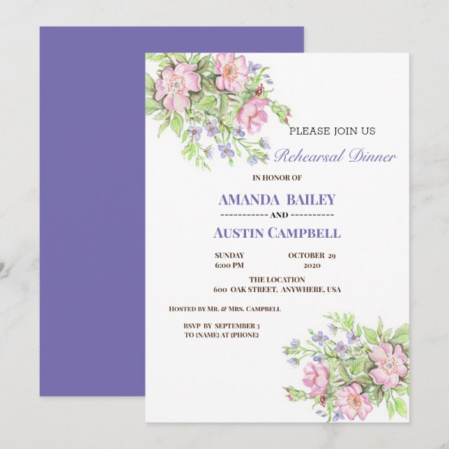 Invitation au dîner de répétition de mariage flora (Devant / Derrière)