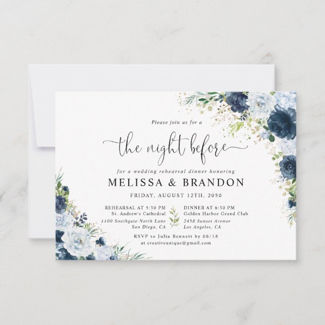 Invitation au dîner de répétition de mariage flora (Devant)