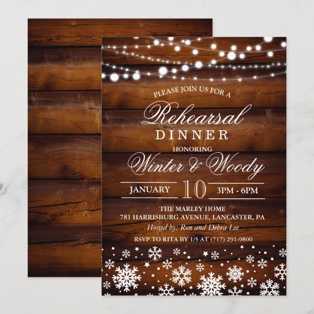 Invitation au dîner de répétition de mariage hiver (Devant / Derrière)