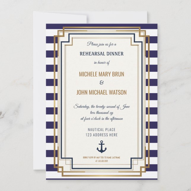 Invitation au dîner de répétition de mariage nauti (Devant)