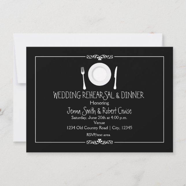 Invitation au dîner de répétition de mariage noir  (Devant)