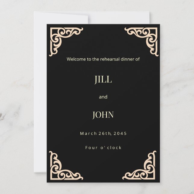 Invitation au dîner de répétition de mariage noir  (Devant)
