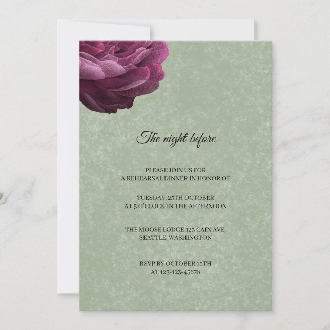 Invitation au dîner de répétition de mariage Vert  (Devant)